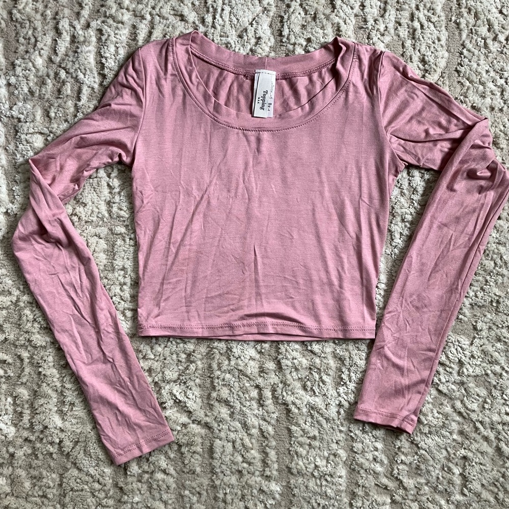 Topping USA Mauve Pink Long Sleeve Scoop Neck Bodycon Crop Top Tee - S